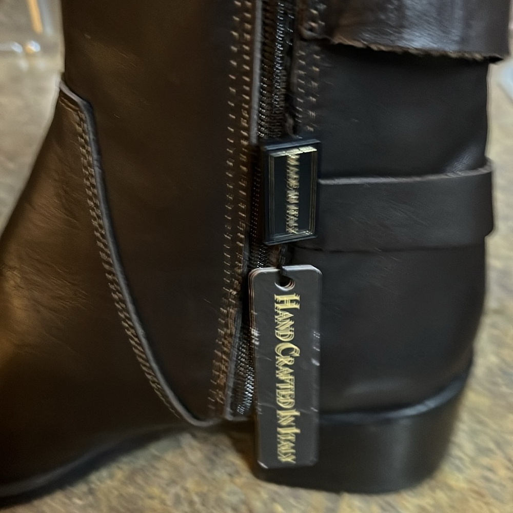 NWT Emanuele‎ Crasto Double Buckle Moto Boots Brown Leather Italy  sz 39/ US 8.0 - Picture 5 of 13